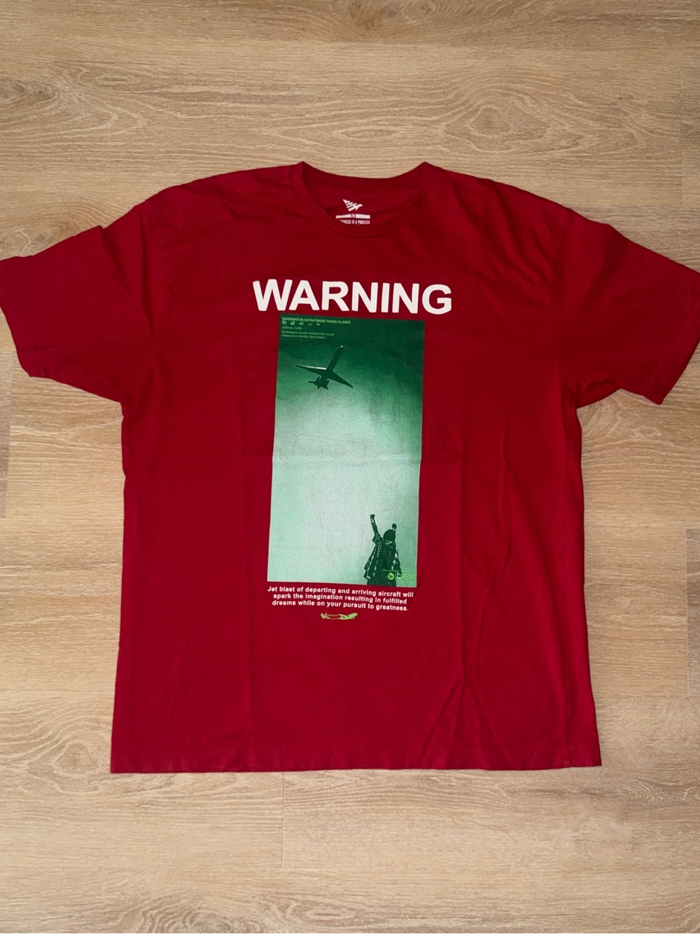Paper Plane Warning Red Graphic T-Shirt